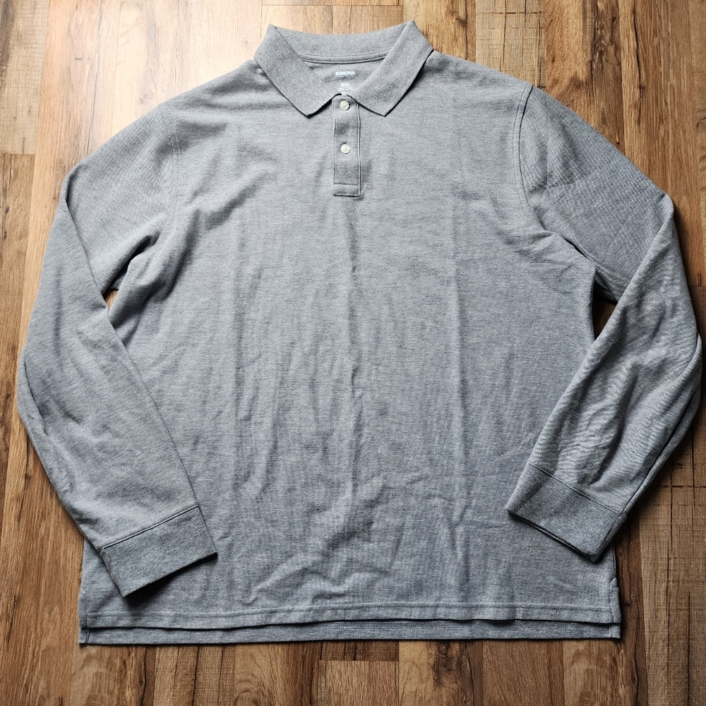 Men's Sonoma Long Sleeve Polo Shirt Grey Size XXL